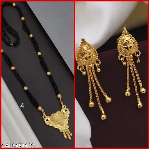 Alloy Mangalsutra with 1 Pair Earrings for Women (Multicolor, Set of 2)