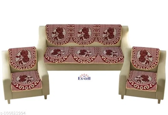 Polycotton 5 Seater Sofa Covers (Maroon, Set of 1)