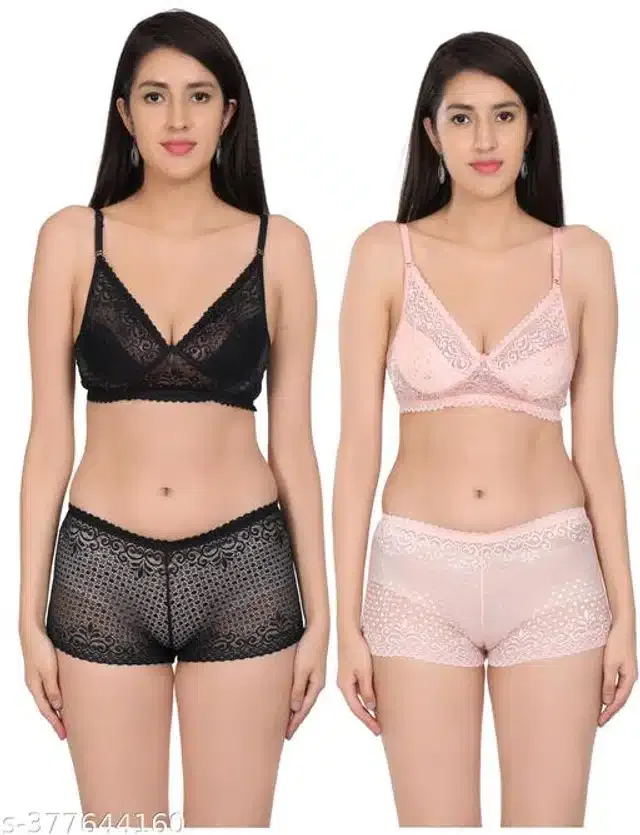 Polycotton Bra with Panty for Women (Assorted, 34A) (Pack of 2)