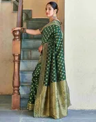 Silk Woven Design Saree for Women, Bottle Green 