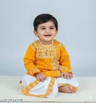 Ethnic Motif Cotton Kurta Set with Show Button for Boys 