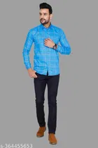 Cotton Blend Checkred Shirt for Men, Blue 