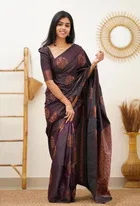 Litchi Silk Zari Woven Saree for Women, Purple 