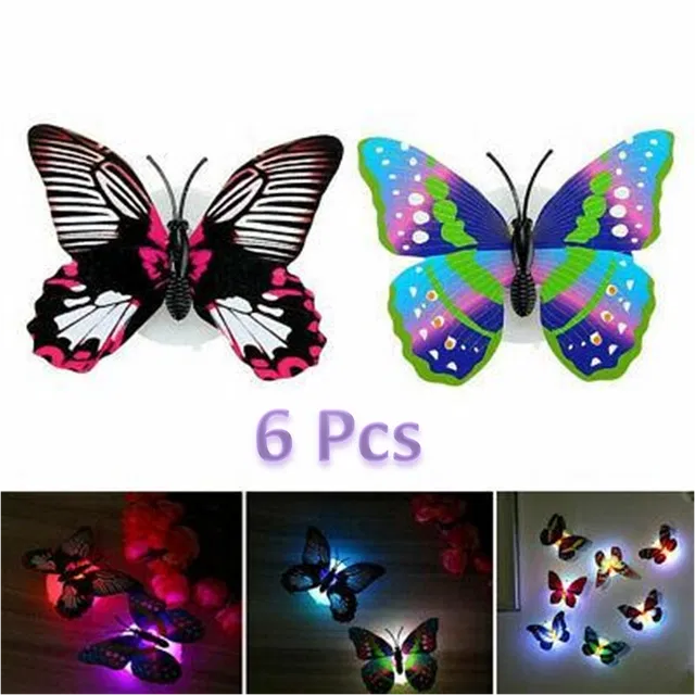 Plastic LED 3D Butterfly Wall Stickers (Multicolor, Pack of 6)