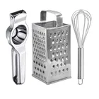 Oc9 Stainless Steel Lemon Squeezer & 4 in 1 Grater Or Slicer & Egg Whisk Kitchen Tool Set 