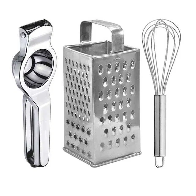 Oc9 Stainless Steel Lemon Squeezer & 4 in 1 Grater Or Slicer & Egg Whisk Kitchen Tool Set (O-41)
