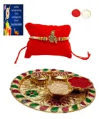 Metal Rakhi with 4.5 Inch Plate & Greeting card, Roli 