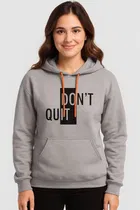 Fleece Printed Hoodie for Women, Grey 
