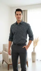 Full Sleeves Printed Shirt  For Men, Dark Grey 