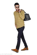 Cotton Blend Checked Shirt for Men, Khaki 