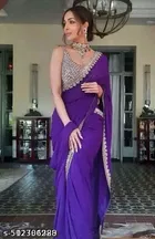 Georgette Solid Saree for Women, Purple 