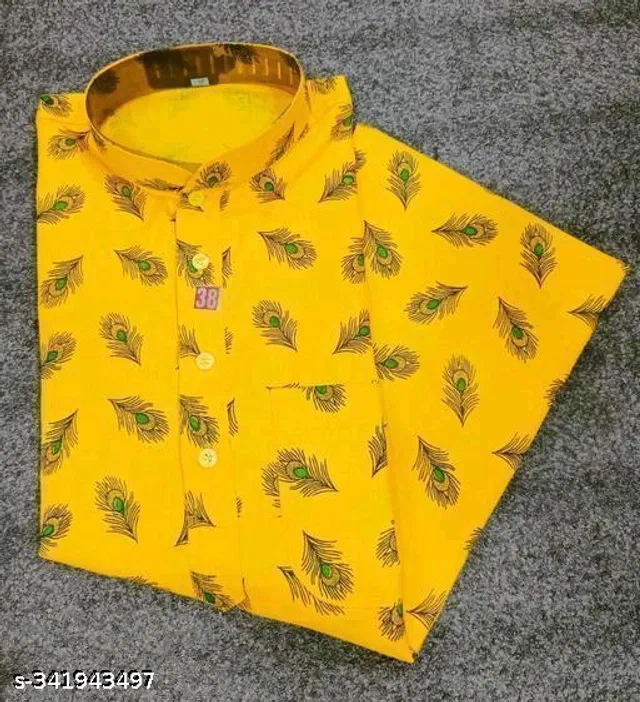 Cotton Printed Kurta for Men (Yellow, XXL)