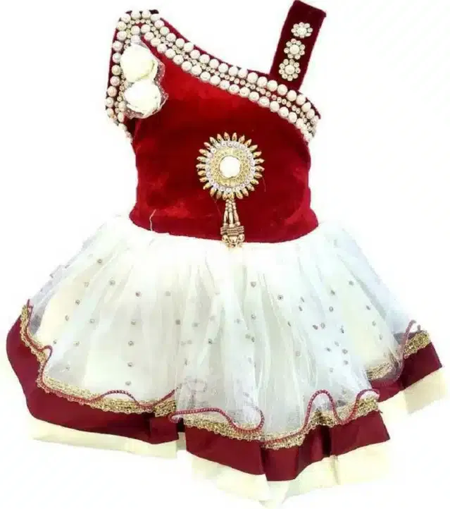 Velvet Frock for Girls (Red, 18-24 Months)