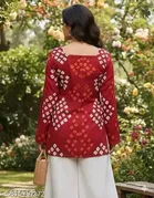 Rayon Printed Short Kurti for Women, Maroon 