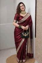 Banarasi Maroon Art Silk Woven Saree for Women