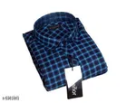 Cotton Blend Checked Shirts for Men, Blue 