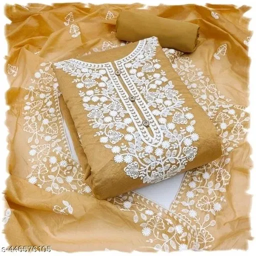 Cotton Unstitched Suit for Women (Brown, Free Size)