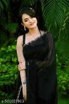 Georgette Solid Saree For Women, Black