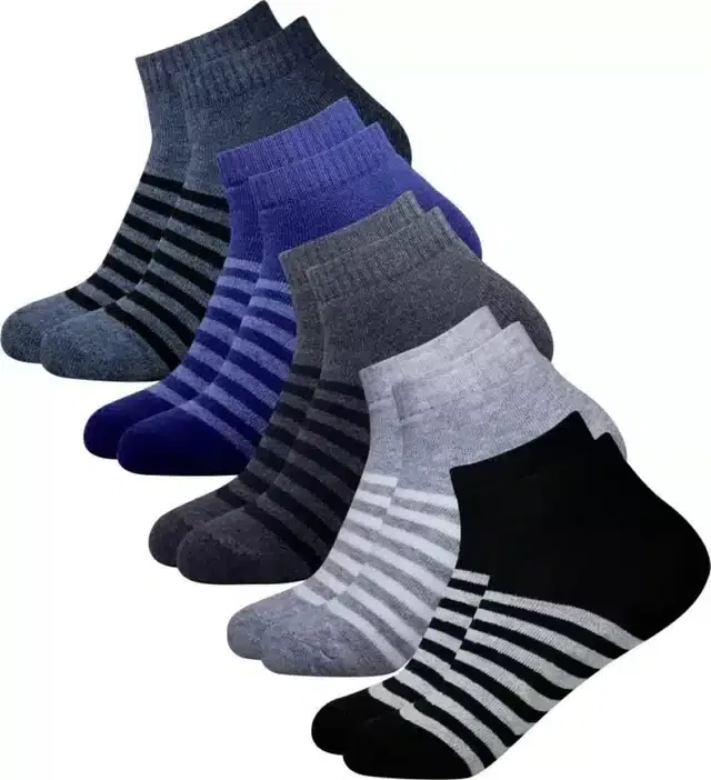 Cotton Ankle Socks for Unisex (Multicolor, Free Size) (Set of 5)