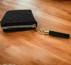 Compact Textured PU Leather Wallets for Women, Black