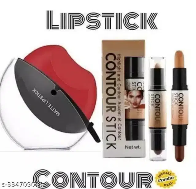 Combo of Apple Shape Lipstick with Contour (Red, Set of 2)