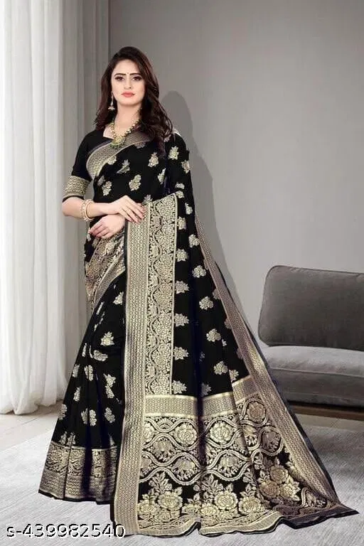 Art Silk Zari Woven Saree for Women (Black, 6.3 m)