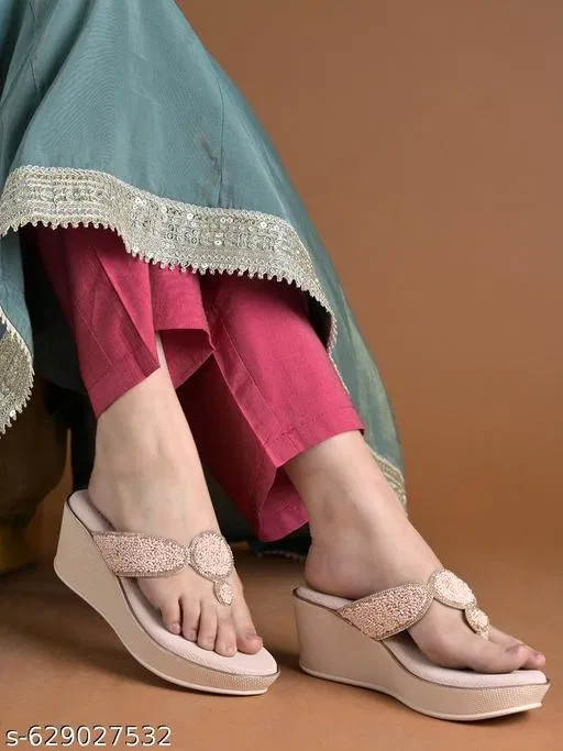 Embellished Heel Sandals for Women (Pink, IND-6)
