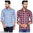 Cotton Blend Checked Shirt for Men, Maroon & Aqua 