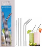 Stainless Steel Straw with Cleaning Brush (Silver, Set of 5)