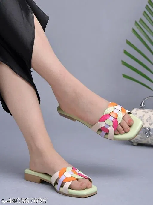 Comfort Green Flat Sandals for Women (IND-8)