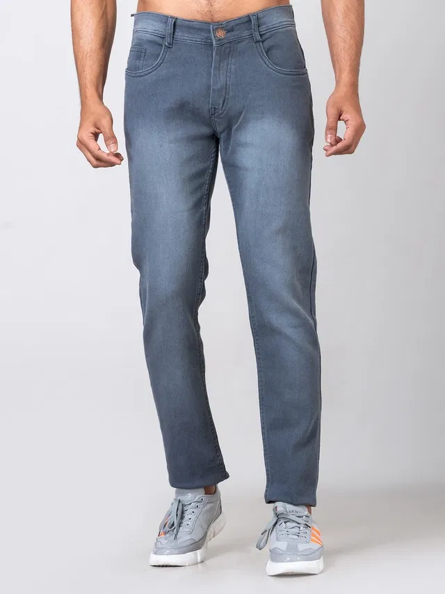 Cotton Blend Slim fit Jeans for Men (Grey, 30)