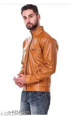 Synthetic Leather Full Sleeves Solid Jacket for Men 