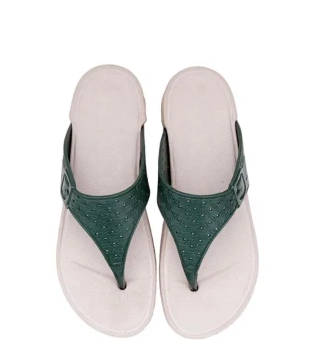 Flipflops for Women (Green & White, 8)