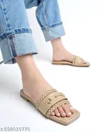 Shoetopia Embellished Beige Flat Sandals Size IND-4