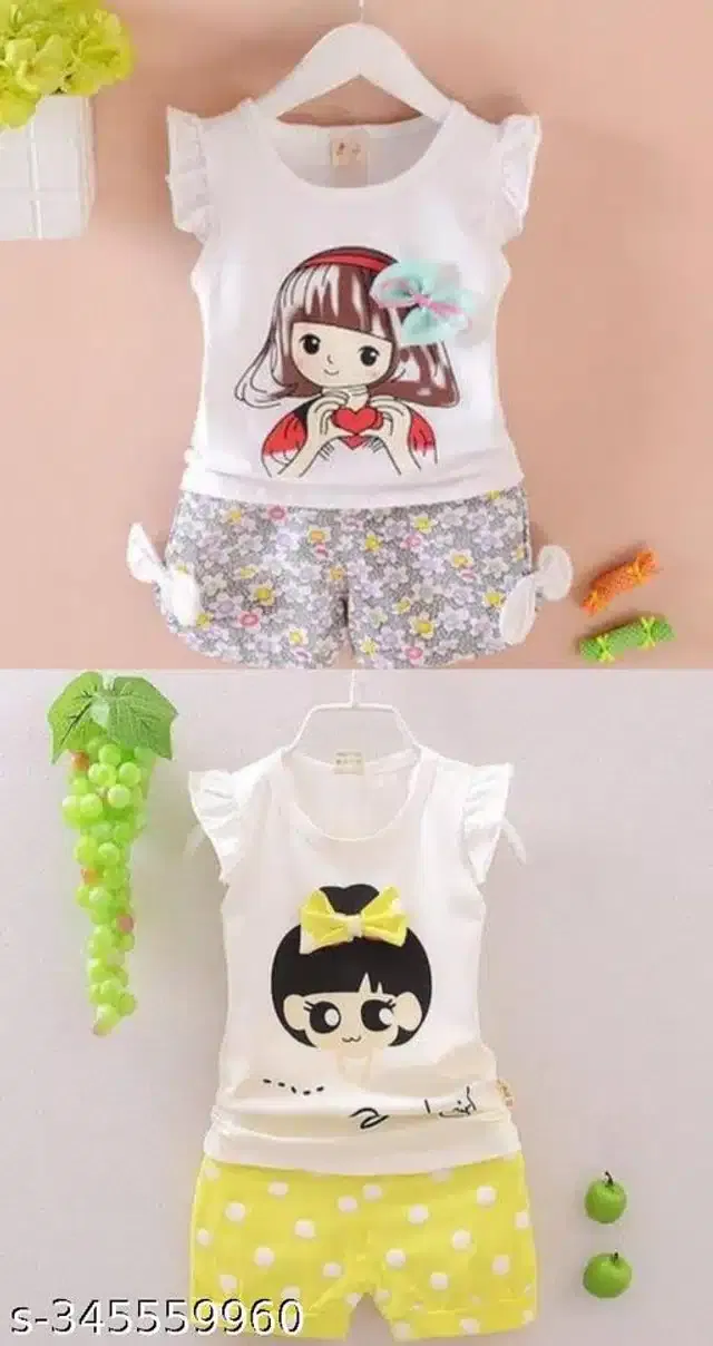 Hosiery Cotton Sleeveless Top & Bottom Clothing Set for Girls (Multicolor, 1-2 Years) (Set of 2)