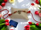 Metal Rakhi with Greeting Card & Roli Chawal 