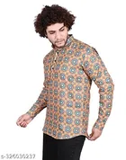 Cotton Blend Printed Short Kurta for Men, Multicolor 