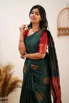 Litchi Silk Woven Design Saree for Women, Green 
