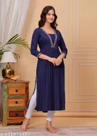 Solid Crepe Kurtis for Women, Navy Blue 