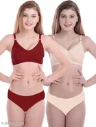 Cotton Blend Solid Lingerie Set for Women 