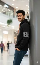 Fleece Printed Hoodie for Men, Black 