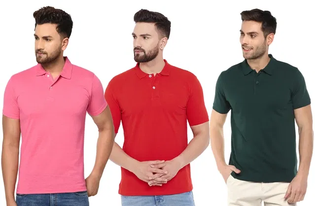 Polo Solid T-shirts for Men, Pack of 3 (Multicolor, XL)
