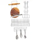 Oc9 स्टेनलेस स्टील चकला बेलन स्टैंड & कप स्टैंड & प्लेट स्टैंड & वॉल माउंटेड लैडल हुक रेल फॉर किचन