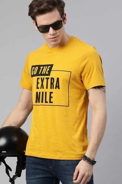 Best Hot Selling Cotton Blend Half Sleeves T-Shirt For Men (Mustard, M) (R-28)