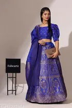 Art Silk Zari Semi Stitched Lehenga with Choli & Dupatta for Women (Blue)