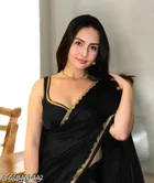 Chinnon Applique Saree for Women, Black 