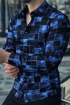 Lycra Geometric Print Shirt for Men, Blue 