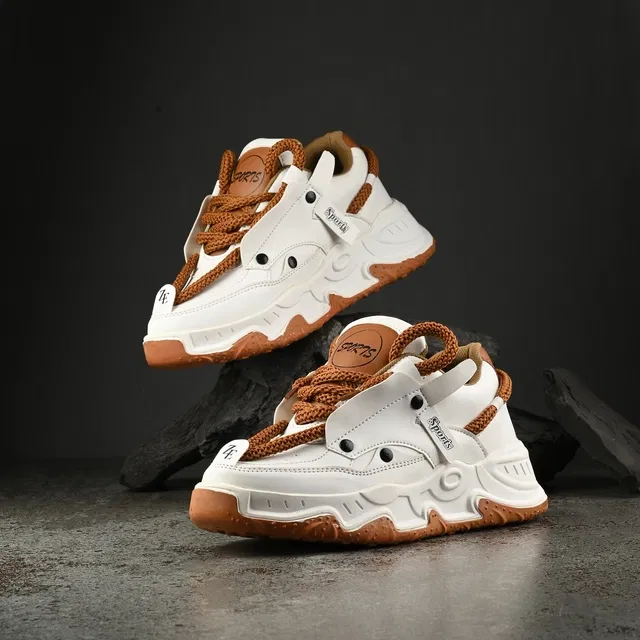Sneakers for Men (Tan & White, 7)