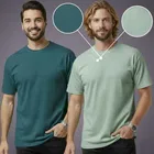 Polyester Round Neck T-shirt for Men, Multicolour, Pack of 2 