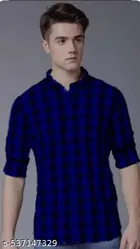 Cotton Blend Checked Shirt for Men, Blue 